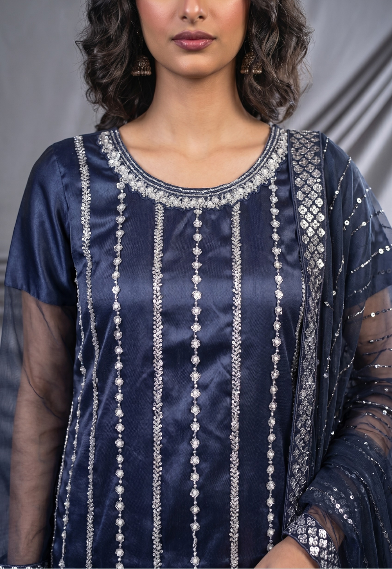 LHLUX-04 Embellished Net & Satin Silk 3 Pc Stitched Suit